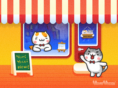 Our Store is Opening cat comic cute illustration kitty sell store yomiyocai