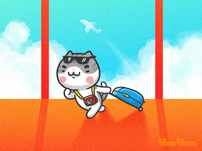 Go For My Holiday airport cat comic cute fly holiday illustration kitty plane sky vacation yomiyocai
