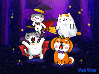 Happy Halloween cat comic cute dog doggy halloween illustration kitty tree yomiyocai