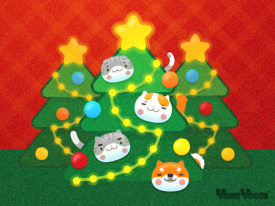 Merry Christmas cat christmas christmas tree comic cute dog illustration kitty puppy yomiyocai