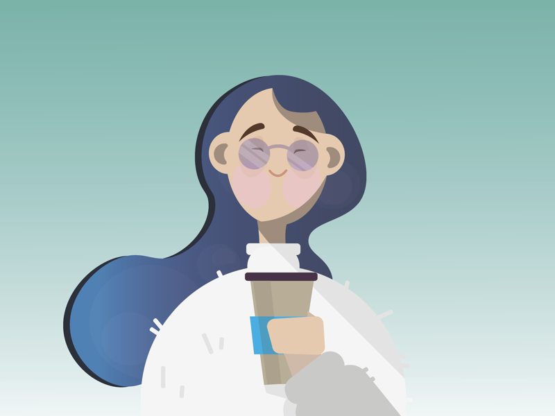 Happy coffee time glasses blue sweater coffee girl abstract adobe illustration adobe illustrator illustration art