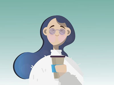 Happy coffee time abstract adobe illustration adobe illustrator art blue coffee girl glasses illustration sweater