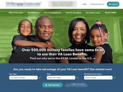 Homepage Concept blue form get started green homepage landing lead teal va benefit va loan web site website