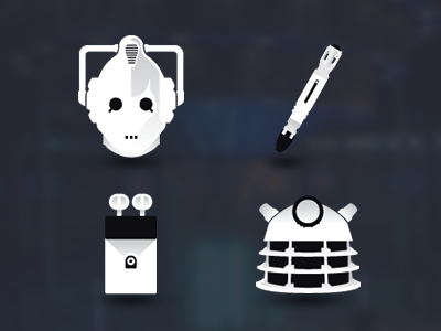 Doctor Who Icons cyberman dalek doctor who flat grayscale icons k9 sonic screwdriver
