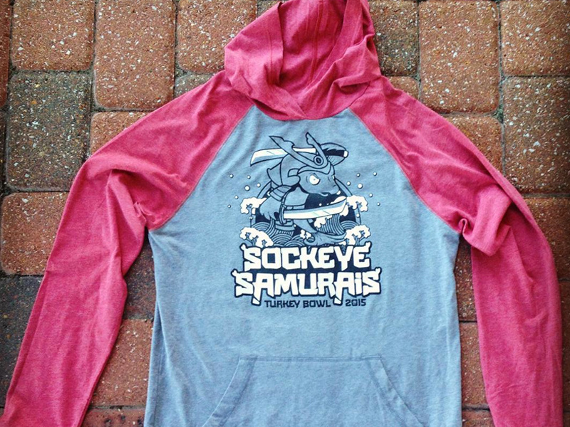 VU Turkey Bowl 2015 Final hoodie raglan veterans united turkey bowl sword sockeye samurais samurai japanese fish apparel shirt