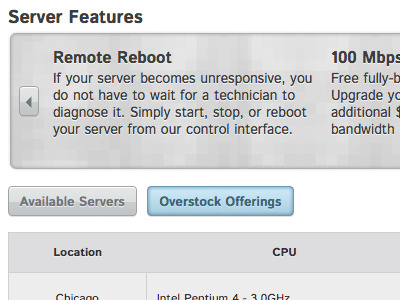 Web - Overstock Servers blue gray hosting overstock server features ui web web design