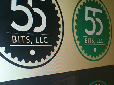 Logo 55 bits branding dark gray gear logo teal vintage