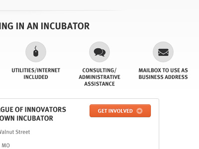 LOI - Benefits arrow chat icon email icon get involved gray icons incubator mouse icon orange ui web design