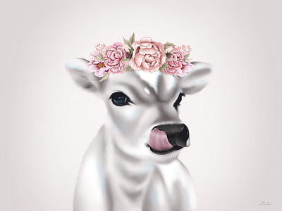 Little Surabhi Calf art calf cow designer digital digital art digital painting flowers flowers illustration holy illustration ipadpro ipadproart ipadprocreate portrait portrait painting procreate procreate art realistic realistic painting