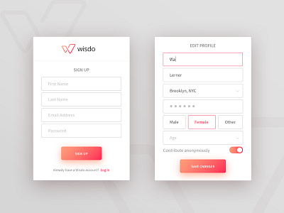 Wizdo Mobile App Rebranding Proposal android edit edit profile form ios log in login mobile sign in sign up ui ux