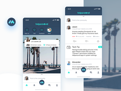 Helparound app design, Location Feed app branding clean creative data design health app health care icon ios la location logo mobile service social ui uiux ux vector