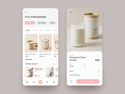 Redesign Concept for Anthropologie.com app candle ecommerce elegant icon ios minimal mobile products service shop shopping app ui ux web