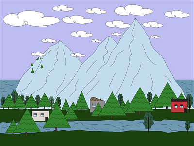 Morning, fresh air and greenery. adobe illustrator cartoon colors illustration lake mountains sky