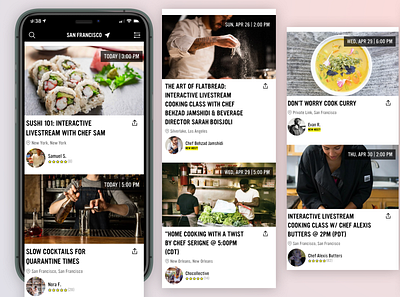 ChefsFeed Experiences Livestream Events cards cfx chefs classes cocktails cooking cooking app curry desktop events ios iphone livestream pasta profiles sushi ticketing web