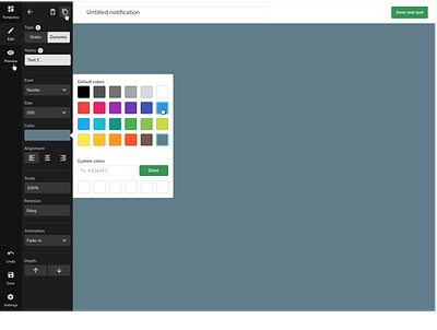 Gleebeam notification editor with color palette menu app ui design ux web app