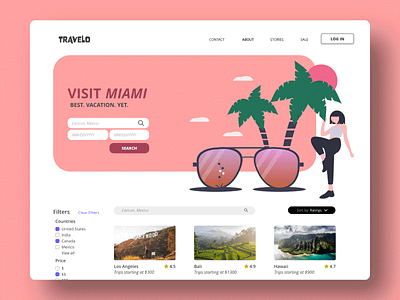 Miami Vacation app branding dashboad design flat illustration travel ui ux web website