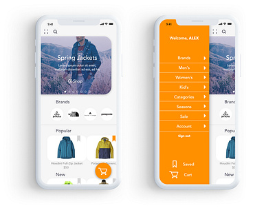 Outfitter Retail Home/Menu app design illustration ui vector