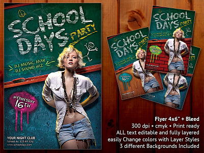 School Days Party Flyer chalk chalkboard classroom days eraser flyer girl party school sexy student teacher
