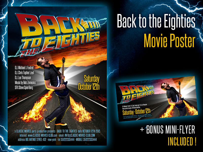 Back To The Eighties Movie Poster back eighties 80s movie film poster flyer event cinema music party back to the future