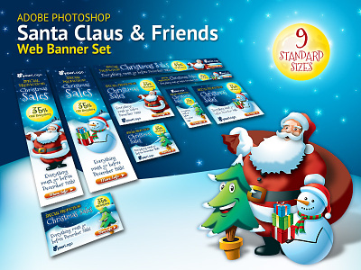 Santa Claus & Friends Christmas Web Banner Set advertising banner banners christmas christmas tree marketing online promotion santa claus snow snowman xmas