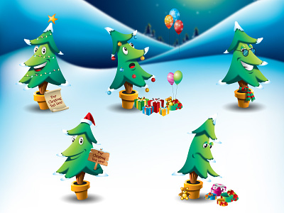 Christmas Tree Cartoon Vector Set accessories cartoon chrismtas illustration night santa claus set sleigh star tree vector