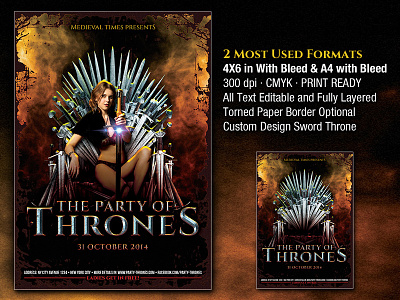 Party of Thrones Medieval Flyer blade blood castle game game of thrones king knight medieval roman shield sword throne