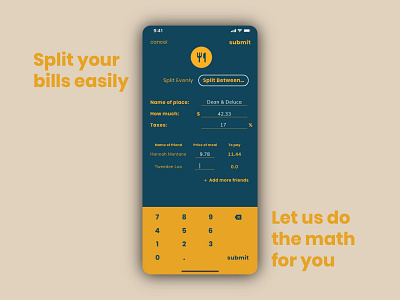 Split Your Bills #DailyUI 04 004 adobe xd adobexd app app design app designer calculator calculator app calculator ui dailyui dailyui 004 dailyui004 dailyuichallenge design illustration split bill ui uiux