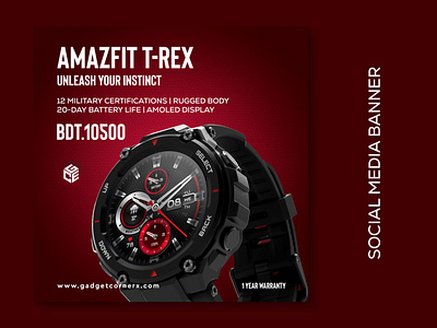 Amazfit T-Rex Smart Watch Social Media Banner banner banners brand identity branding design gadgets smartwatch banner social media banner social media banner images social media banner maker social media banner mockup free social media banner png social media banner sizes social media banner vector typography