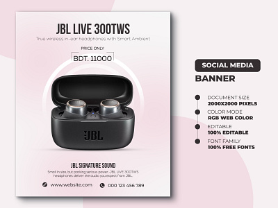 JBL LIVE 300 TWS Earphone Banner Templates