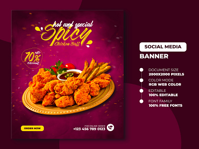 Food social media promotion and banner post design template