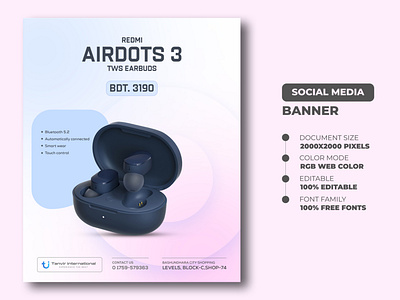 Redmi Airdots 3 | Social Media Banner Templates ads ads banner airdots banner banner templates banners branding design media redmi airdots 3 social social media banner typography web web banner