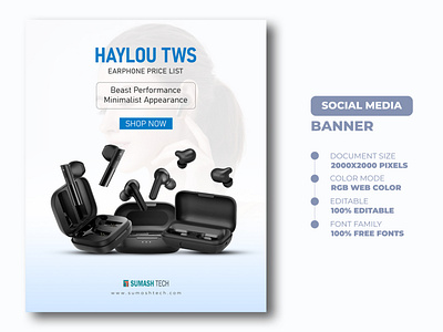 Earphone Social Media Banner banner banners branding design flyer flyer templates social media banner typography