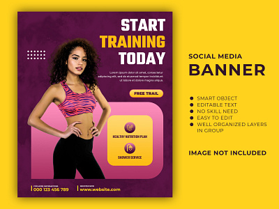 Gym Social Media Banner Template ads ads banner banner banners gym poster instagram instagram banner poster poster design social social media banner web banner website banner