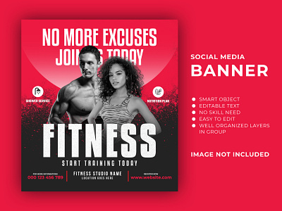 Gym Fitness Social Media Banner Template banner banner design banners branding design gym banner illustration logo shopify banner social social media banner ui web banner