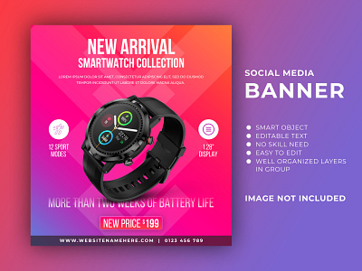 Smart Watch Social Media Banner ads banner instagram banner media smart watch social social media banner web banner