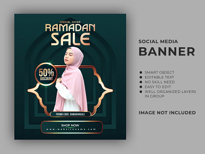 Ramadan Hijab sale banner for fashion sale social media template