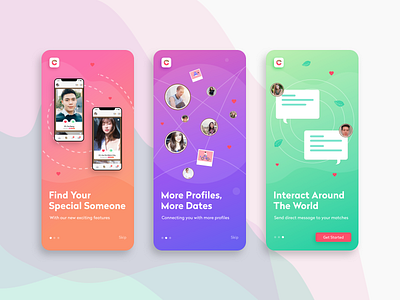 Dating App Onboarding app connecting dating app design flat ios app minimal peoples splash screen ui ux welcome screen