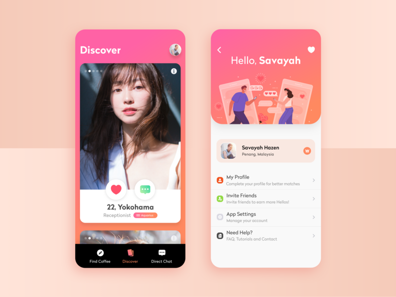 UI Concept discover tinder dating couple friend matches illustration ios ap...