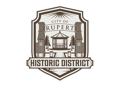 rupert city building city city logo city of rupert emblem park retro rupert shield vector vitange