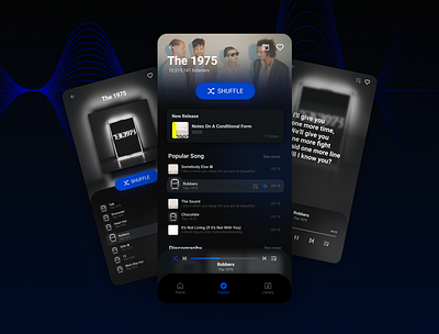 Music Player Mobile App darkmode design figma glassmorphism graphic design musicplayer ui userinterface ux