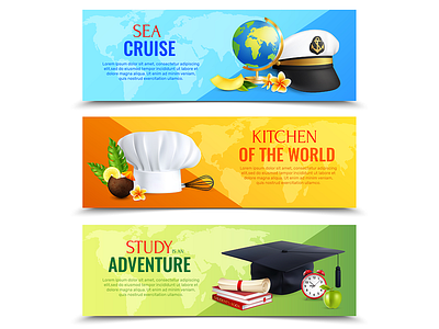 Different professions hats horizontal banners Free Vector