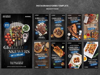 Grilled skewers restaurant instagram stories template Free Psd fast food meat tasty stories foodstuff