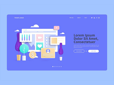 online purchase from home 3d landing page design template