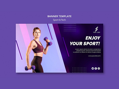 Sport tech banner template with photo