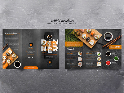 Moody food restaurant trifold brochure