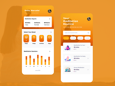 Meditation Daily Routine Manager App Concept 2 app app redesign banner booking design download landing photoshop template