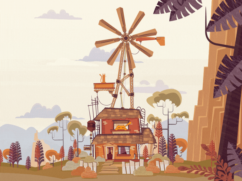 Wind House amazing animation beautiful cartoon cat clean colorful creative cute design environtment grumpy illustration inspire motion graphic originalcharacter pilaf squad remake scenery windmill