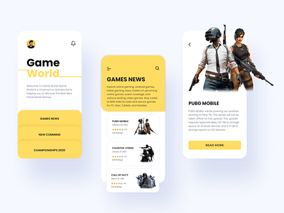 Mobile apps for Games News app design flat minimal typography ui ux