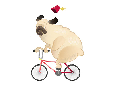 Pug on a bike bike fez illustration pug vector