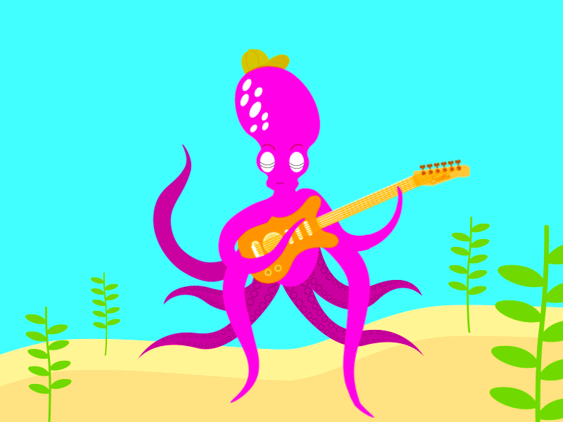 Octopus Guitarist animate design dribble gif guitar illustration motion graphics music octopus play rebounds studioscuttles vector